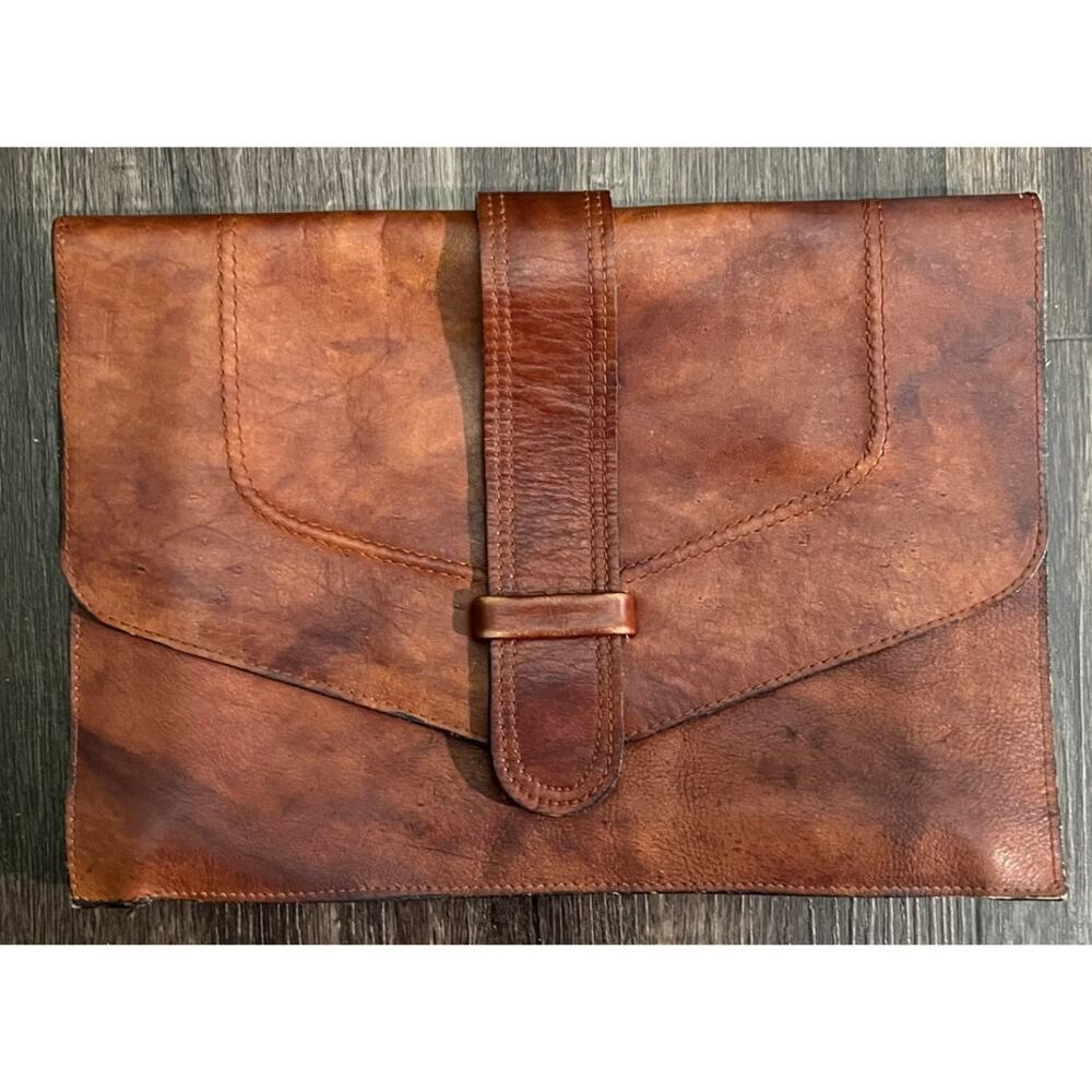 Vintage Brown Leather Envelope Clutch Purse Made in Brazil